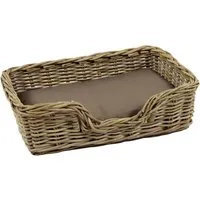 Kobolo Hundekorb aus Stabilem Rattan Geflochten mit Kissen Gr XS 63Lx42B cm