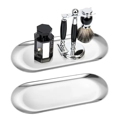 Stück Dekotablett Deko Tablett Länglich Kleines Tablett Silber Dekoschale Ablageschale Edelstahl Spiegeltablett für Dessert Kosmetik Schmuck Kerzen 2