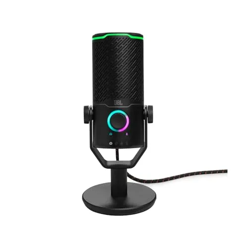 JBL Quantum Stream Studio Mikrofon, Schwarz - Professionelles Mikrofon für Streaming und Podcasting mit vier wählbaren Aufnahmemustern, RGB-VU-Meter und Dynamikbereichskompressor für optimale Klangqualität.