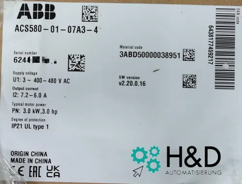 Produktbild ABB ACS580-01-07A3-4 Inverter 3.0 kW