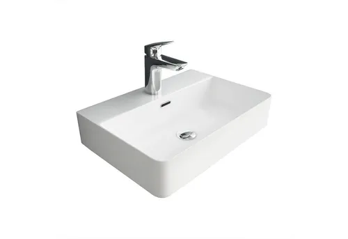 Alpenberger Waschbecken 60 cm - Elegantes Hänge- oder Aufsatzwaschbecken - Waschplätze: Modernes, eckiges Waschbecken mit pflegeleichter Nano-Beschichtung für mühelose Hygiene und vielseitige Montageoptionen. Ideal für Bad und Gäste-WC.