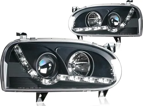 LLCTOOLS LED Tagfahrlicht Scheinwerfer schwarz für Golf 3