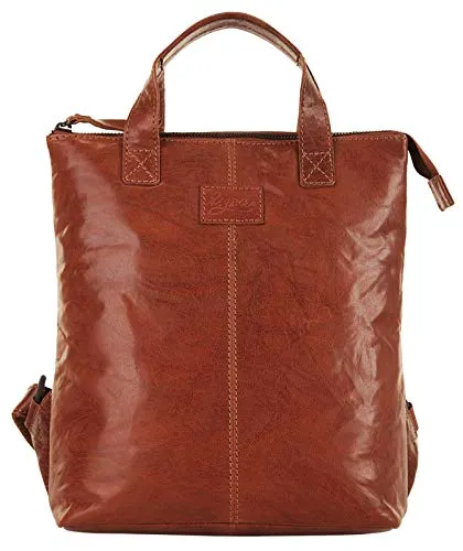 Cityrucksack X-ZONE aus echtem Rindsleder - Eleganter Rucksack in cognac mit 1 Hauptfach und 2 Trageoptionen. Ideal für Büro und Freizeit, bietet ausreichend Stauraum bei stilvollem Design. Maße: 30cm x 27cm x 10cm.