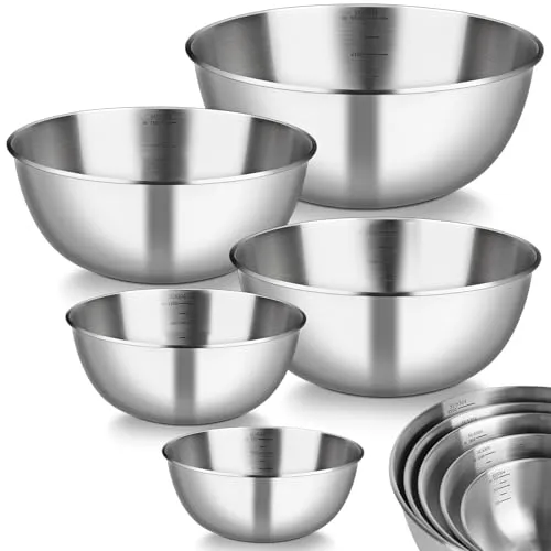 Gucass 5er Rührschüssel Edelstahl Schüsseln Set, 5 Größen von Küchenschüsseln