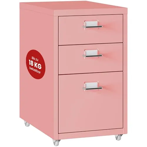 [en.casa] Rollcontainer Pink, 3 Schubladen, 28x48x41 cm, flexibel für Büro - Mobiler Rollcontainer mit 3 Schubladen, ideal zur Organisation von Dokumenten und Büromaterialien. Robuste Konstruktion und einfache Handhabung durch vier Rollen bieten vielseitige Einsatzmöglichkeiten im Büro oder Homeoffice.