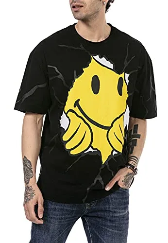 T-Shirt für Herren Oversize Kurzarm Baumwolle Rundhals Streetstyle Schwarz L