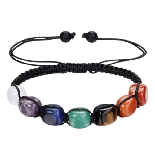 Karma NH10218762 Chakra Armband Damen Herren Edelsteinarmband bunt Natursteine verstellbar modern Armband Geschenk für sie ihn Steinarmband Chakrenarmband