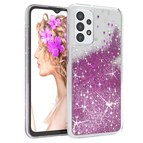 EAZY CASE Hülle kompatibel mit Samsung Galaxy A23 5G Schutzhülle mit Flüssig-Glitzer, Handyhülle, Hülle, Back Cover mit Glitter Flüssigkeit, TPU/Silikon, Transparent/Durchsichtig, Lila