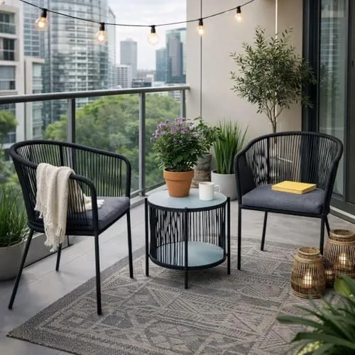 ESTEXO Balkonset Bistro Set Gartenmöbel Set Schwarz