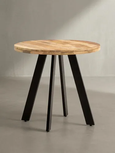 Moderner Esszimmertisch aus Mango Massivholz 80x80 cm - Esstisch aus handgefertigtem Mango Massivholz mit einzigartiger Holzmaserung, ideal für kleine Räume und bis zu drei Personen geeignet. Mit stabilen Metallbeinen und Schutzlackversiegelung für langlebige Nutzung.