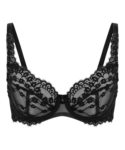 Hunkemöller Unwattierter Bügel-BH Daisy - Caviar - 75E - Eleganter unwattierter Bügel-BH mit feiner Spitze und verstellbaren Trägern. Ideal für einen femininen Look, perfekt kombinierbar mit weiteren Teilen für ein stilvolles Set.