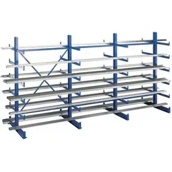 Kragarmregal K1000 doppelseitig GR 1250 - Robustes Kragarmregal für Werkstätten, ideal zur effizienten Lagerung von langen Materialien und optimaler Raumausnutzung.