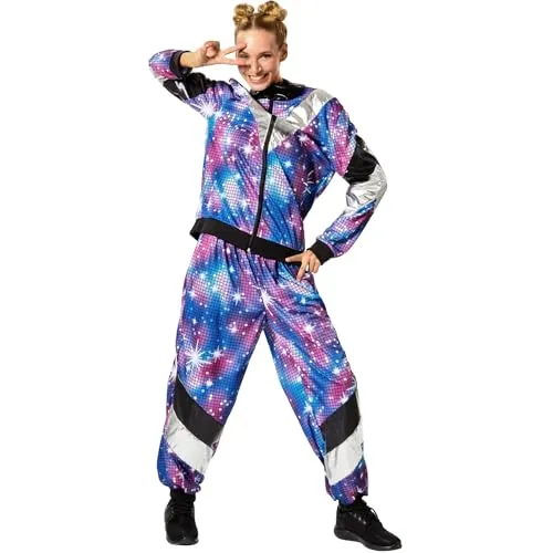 tectake® Damenkostüm Retro 80er 90er Jahre Disco Jogginganzug