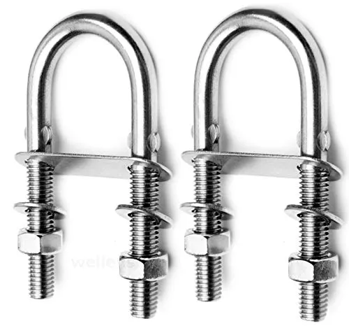 wellenshop 2 x U-Bolzen M5 Gewinde Edelstahl mit Mutter Gegenplatte Unterlegscheibe Gewindebolzen Bügelbolzen Rundstahlbolzen Rundstahlbügel