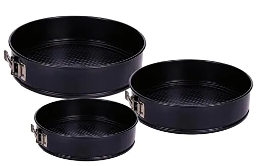 Spetebo Springform 3er Set rund schwarz - 28/26 / 24 cm - Backformen mit Antihaft-Beschichtung - Kuchenform aus Stahl 230° hitzebeständig auslaufsicher