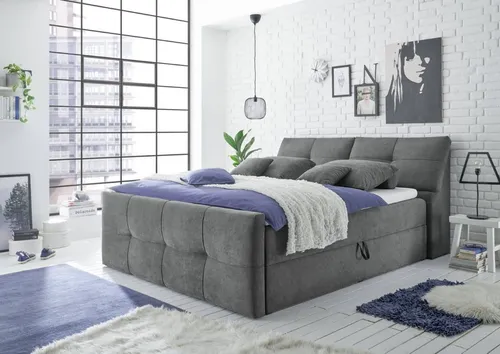 ED EXCITING DESIGN Boxbett Redmond 160/180x200 + Bettkasten, 9Z-Tonnentaschenfederkern-Matratze (Komplettbett inklusive Matratze und Topper), Pflegeleichte Mikrofaser, 9-Zonen-Matratze, Stauraum, Topper