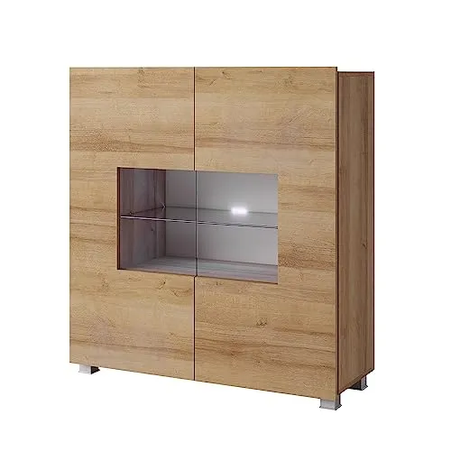 Lomadox Highboard mit Glasböden und Glasrahmentür in Eiche Gold Nb., B/H/T ca. 100/107/35 cm