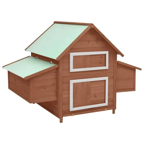 vidaXL Tanne Hühnerstall Mokka Weiß 150x96x110cm - Geflügelstall aus robustem Tannenholz, ideal für Hühnerhaltung mit komfortablen Legeboxen und einfacher Reinigung durch herausziehbare Bodenwanne.