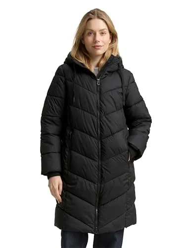TOM TAILOR Damen 1047529 Puffer-Mantel mit Kapuze - Funktionsjacke aus leichtem Tafetta-Stoff, hergestellt aus recycelten Materialien. Mit Kapuze, Reißverschlusstaschen und Regular Fit für optimalen Tragekomfort.