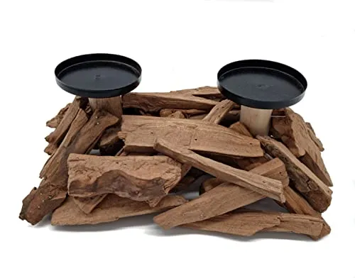 Spetebo Treibholz Kerzenständer für 2 Stumpenkerzen - 31 x 19 cm - Holz Kerzenhalter mit Kerzenteller aus Metall - Kerzen Ständer Halter Leuchter Tisch Deko