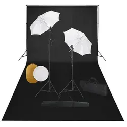 vidaXL Fotostudio-Set mit Leuchten und Hintergrund - Fotostudio Zubehör, ideal für professionelle Aufnahmen mit verstellbarem Hintergrundsystem und Tageslichtlampen für natürliche Beleuchtung.