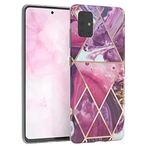 EAZY CASE Handyhülle Silikon mit Kameraschutz kompatibel mit Samsung Galaxy A51, im Marmor Design, Marmor Motiv Hülle, Ultra dünn, Slimcover, Silikonhülle, Backcover, Beere