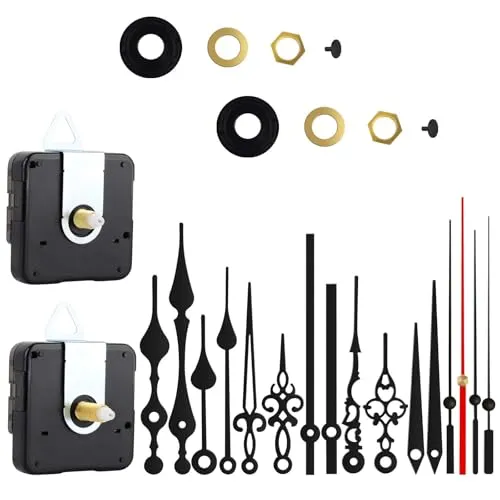 DASHUAIGE 2 Stück stilles Quarz-Uhrwerk, 6 Paar Lange Achse und Kurze Achse Uhrwerk mit manueller Batterieversorgung, Wanduhr-Mechanismus Teile Motor Ersatz DIY Reparatur Teile (Schwarz)