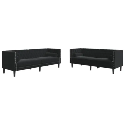 vidaXL 2-tlg. Chesterfield-Sofa-Set Schwarz Samt - Elegantes Chesterfield-Sofa-Set für stilvolles Wohnen. Mit weichem Samt und Nackenrollen für höchsten Sitzkomfort. Ideal zum Entspannen oder für gesellige Runden.