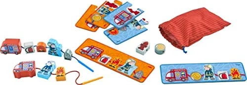 HABA 304652 - Fädelspiel Feuerwehr - Gesellschaftsspiel für Kinder ab 18 Monaten, fördert spielerisch Feinmotorik und Konzentration mit bunten Holzfiguren und kreativen Fädelkombinationen.