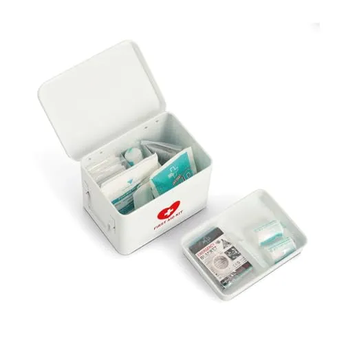 Zeller Medizinbox Metall weiß - Halter & Ständer: Praktische und stylische Medizinbox aus Metall, ideal für die Aufbewahrung von Erste-Hilfe-Utensilien, Maße: 16x16x22 cm.