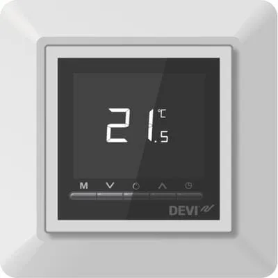 Devi DEVIreg Opti Thermostat 140F1055 - Raumtemperaturregler mit integriertem Design-Einfachrahmen, intuitiv bedienbar und ideal für Holz- und Fußböden.