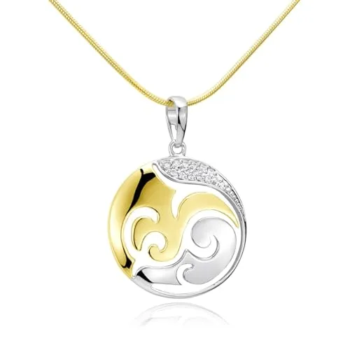 MATERIA Gold Anhänger Silber 925 Damen - runder Kettenanhänger Ornamente mit Goldkette vergoldet in Etui KA-455-Gold_K126-50 cm