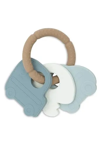 Jollein Beißring Silikon Schlüsselanhänger - On The Go - Baby Greifling - 100% Silikon - Zahnungshilfe - 15x11x1cm