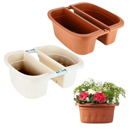 GarPet Blumenkasten Balkongeländer Beidseitig Balkon Blumenkasten Doppelseitig Balkonkasten mit Halterung Geländerkasten mit Wasserspeicher (Terracotta, 40 cm)