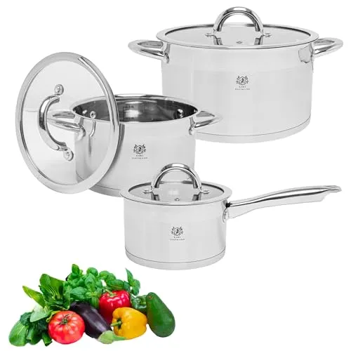 KARL HAUSMANN Topfset Induktion Edelstahl 4-Teilig - Kochtöpfe für Alle Herdarten - Kochtopf Set mit Glasdeckel - Töpfe mit Messskala - Topf Set - Kochtopfset - Topfsets - Pots - Induktionstöpfe