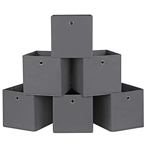 SONGMICS Aufbewahrungsboxen, 6er Set, Stoffboxen, Faltboxen, Würfel | Aufbewahrungskörbe, aus Vliesstoff, für Spielzeug und Kleidung, Schiefergrau, Tina Kollektion RFB02G-3