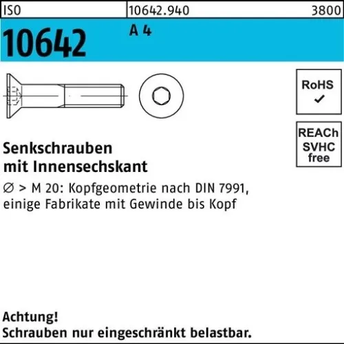 100er PACK(Stk) 010642940009050010 Senkschraube ISO 10642 Innensechskant M 5 x