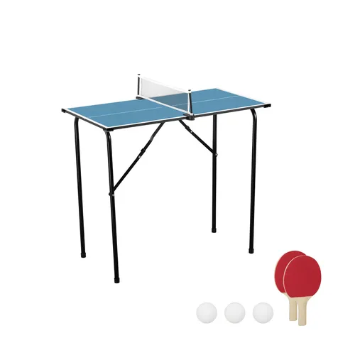 Relaxdays Klappbare Mini Tischtennisplatte, Indoor, Platzsparend, Blau