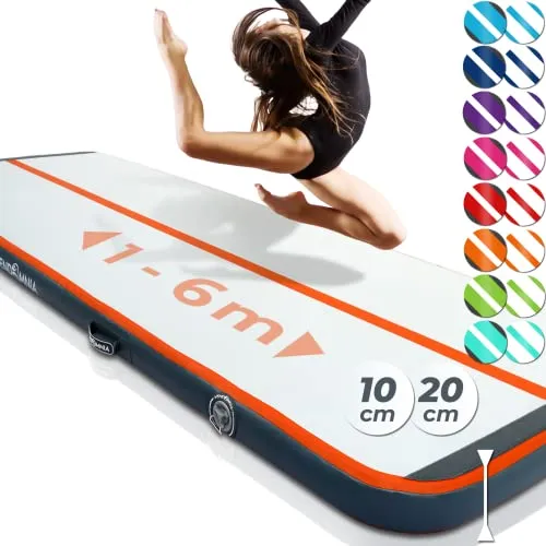 VENDOMNIA Airtrack Matte, 10/20cm hohe aufblasbare Gymnastikmatte in Länge 1/2/3/4/5/6/7/8 m, mit elektrischer Pumpe & Tasche, Tumbling Matte, Turnmatte, Trainingsmatte, Fitnessmatte, Sportmatte,Yoga