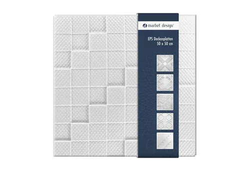 marbet design Wanddekoobjekt MANHATTAN (Deckenplatten aus Styropor EPS - (2 Quadratmeter 50x50cm) Deckenpaneele leicht & robust im modernen Design - Verkleidung Deckenplatten Decke weiß)