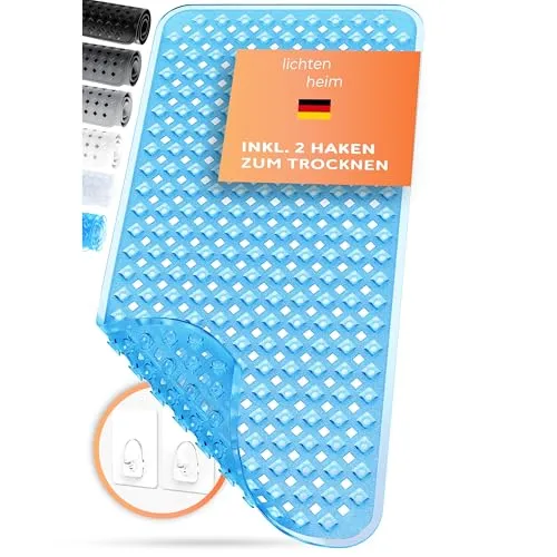LICHTENHEIM Badewannenmatte rutschfest 88x40cm | BPA frei Antirutschmatte Badewanne | rutschfeste Badematte für Baby, Kinder & Senioren | Rutschmatte Anti Rutsch | Badewanneneinlage Blau