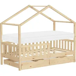 ML-DESIGN Spielbett Hausbett Kinderbett 80x160cm inkl. Matratze & Schubladen - Betten: Verspielt im Hausdesign, bietet Stauraum mit 2 Schubladen und eine hypoallergene Matratze für gesunden Schlaf – ideal für Kinder bis 8 Jahre.