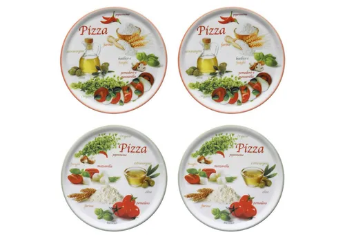 MamboCat Pizzateller 4er Set Napoli Green & Red Ø 32 cm - Pizzateller Set in zwei dekorativen Designs, ideal für große Pizzen und als stilvolle Servierplatte. Spülmaschinengeeignet und perfekt für Gästeanlässe.