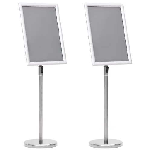 vidaXL A3 Pedestal Plakatständer Set - 2 Stück Silber Aluminium - Lautsprecher Zubehör: Hochwertige, höhenverstellbare Plakatständer aus polierter Aluminiumlegierung für professionelle Präsentationen in Büros und auf Events.