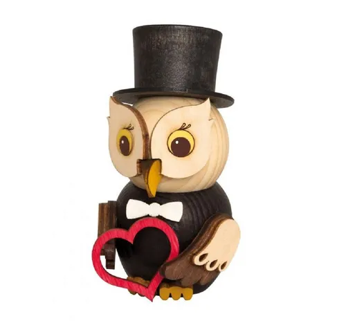 Holzfigur Mini-Eule Bräutigam in beige von Kuhnert
