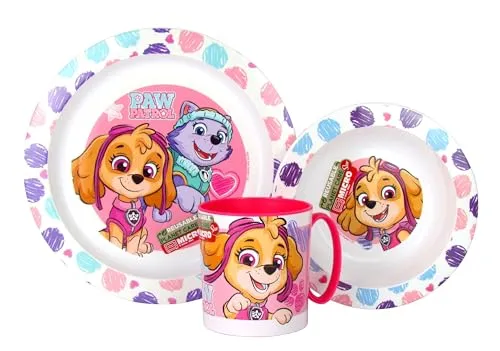 teiliges Kinder-Geschirrset Frühstücks-Set Essteller Müslischale Trinkbecher Kunststoff BPA-frei (Paw-Pink) 3
