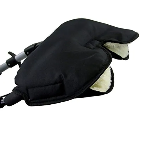 BAMBINIWELT Muff Handwärmer Handschuh für Kinderwagen Buggy mit Lammwolle für warme Hände universal UNI (schwarz)