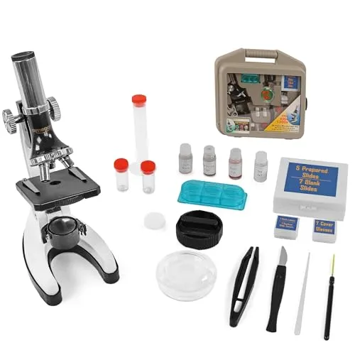 Omegon MonoView Mikroskopier-Set 1200x - Mikroskop mit 1200-facher Vergrößerung, ideal für Schüler & Einsteiger. Inklusive umfangreichem Zubehör und LED-Beleuchtung für klare Sicht auf biologische Proben.