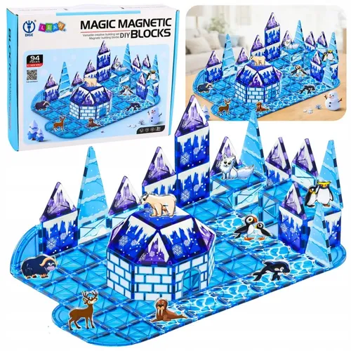 LeanTOYS Magnetische Bausteine Eisland Tierfiguren Blau