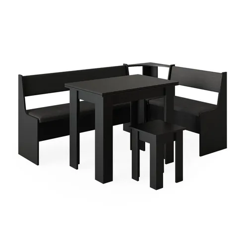 Vicco Eckbankgruppe Roman Schwarz 180x120 cm - Essgruppe mit kratzfester Melaminharzoberfläche und ausziehbarer Tischplatte für flexibles Essen und gemütliche Zusammenkünfte.